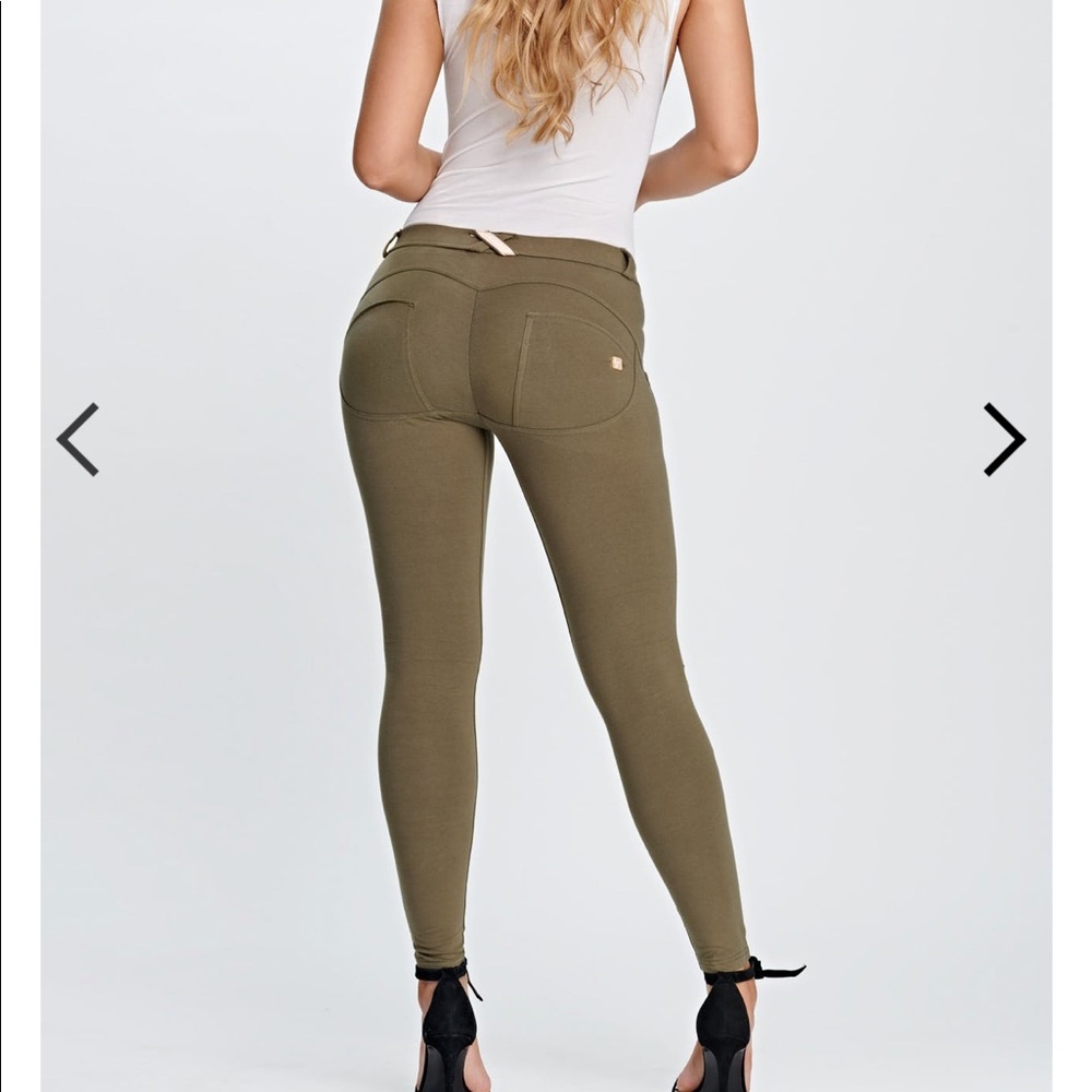 Freddy wr up military green pant. Butt shaper!